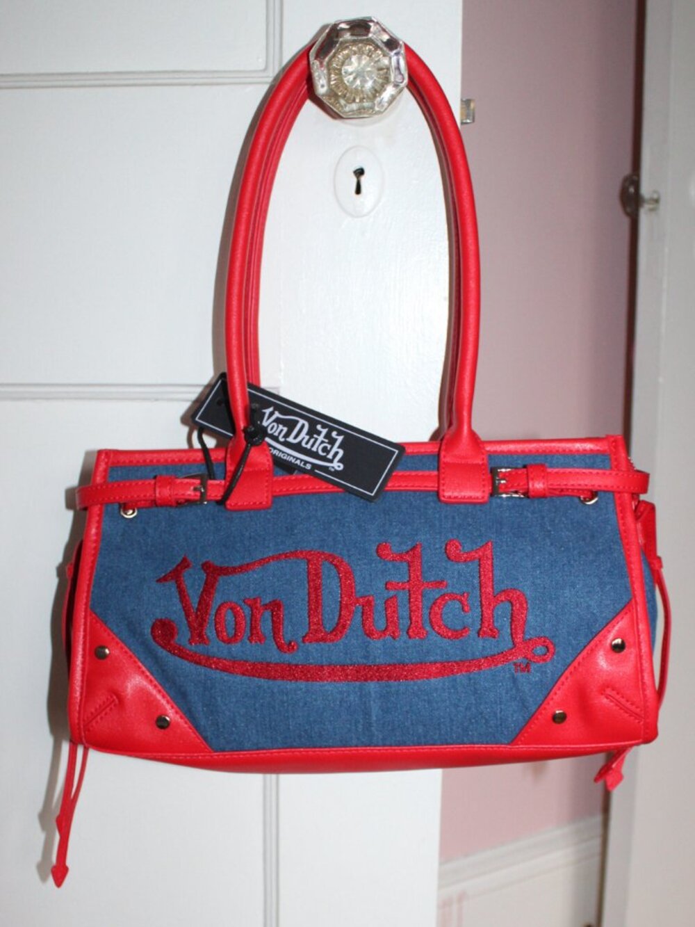 Von Dutch Lane Denim Shoulder Bag Blue Red Y2K NWT